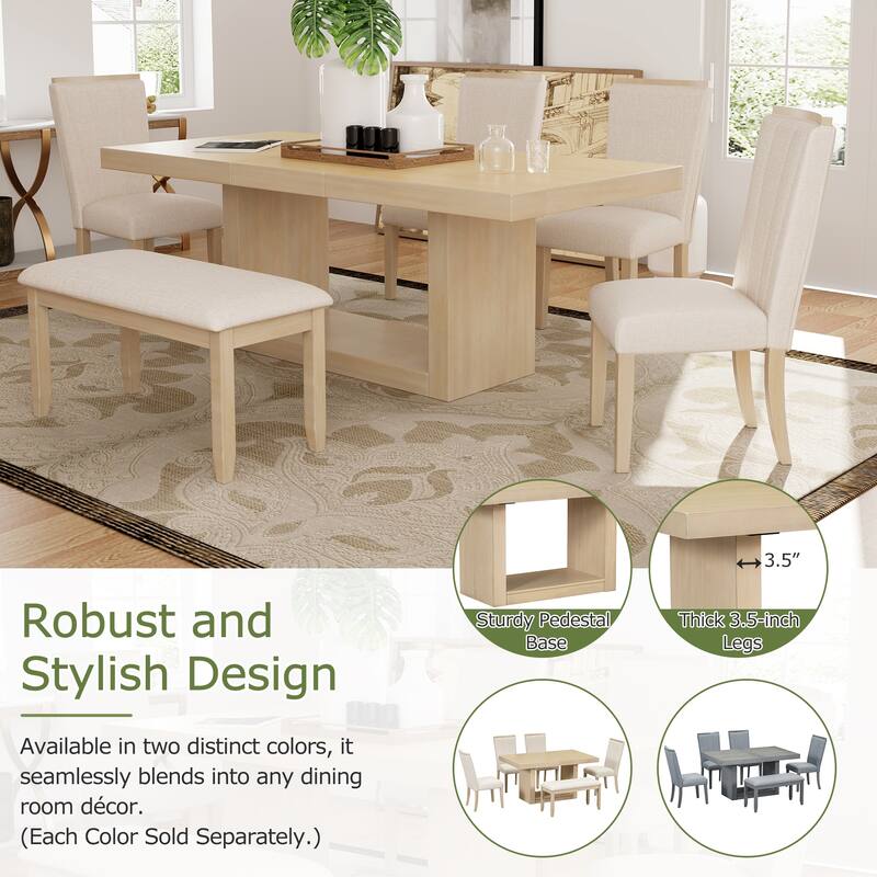 6-Piece Modern Extendable Pedestal Dining Table Set with 18 Inch Removable Leaf and Pedestal Table Legs for Kitchen Dining Room