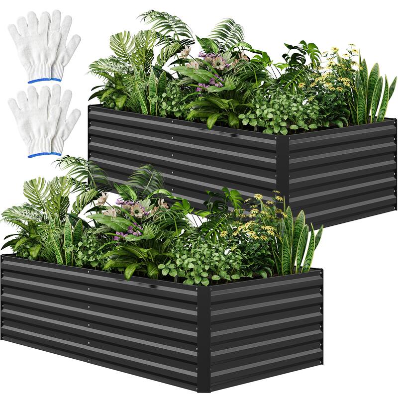 Moasis Outdoor Metal Raised Garden Bed with Gloves