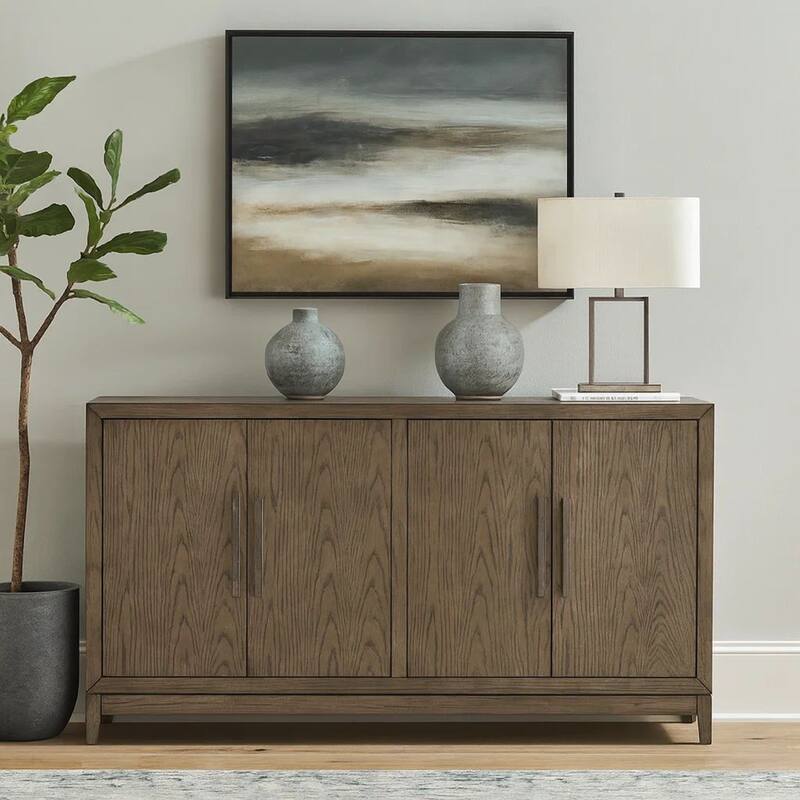 64 Inch Sideboard Buffet Server, 2 Double Door Cabinets, Rustic Brown