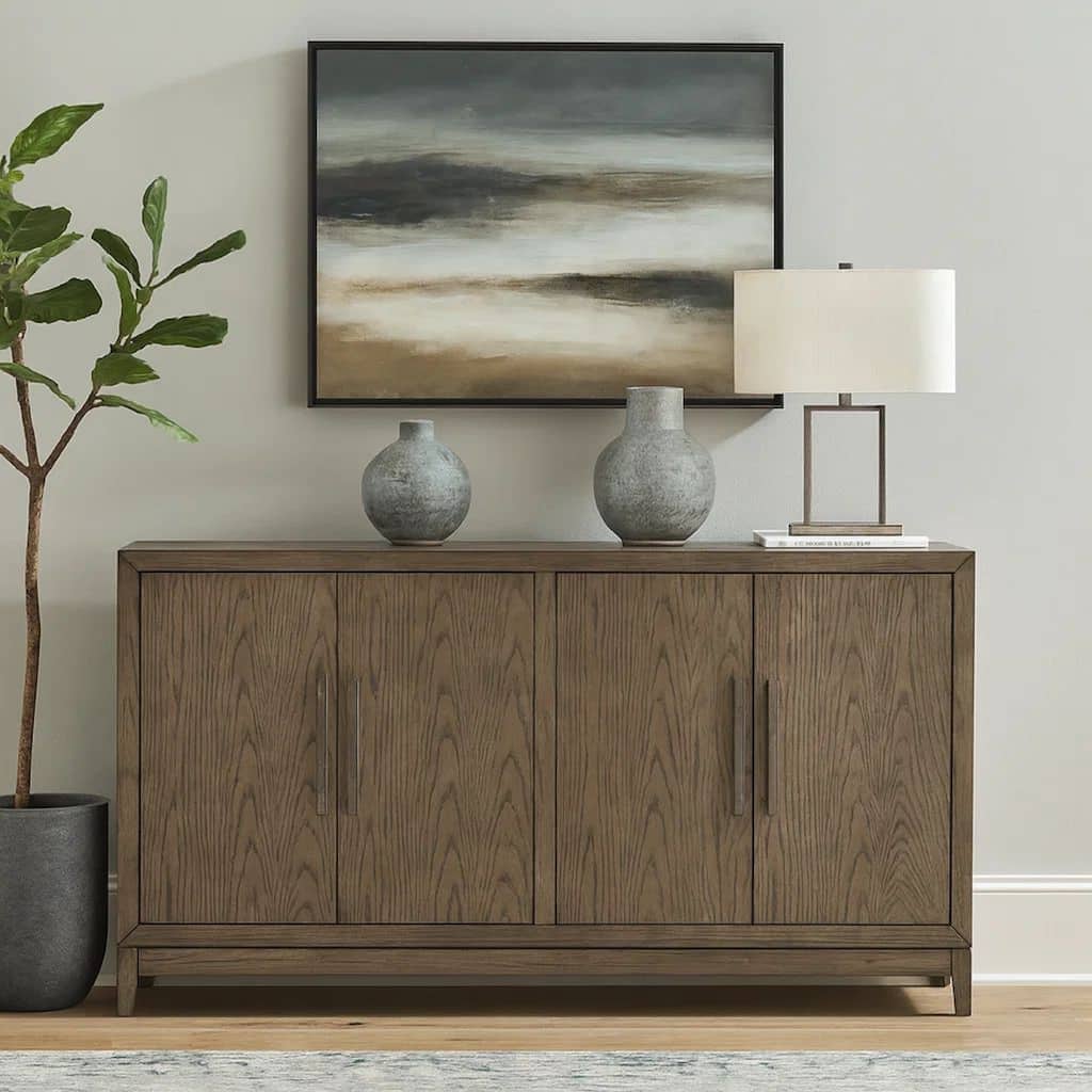 64 Inch Sideboard Buffet Server, 2 Double Door Cabinets, Rustic Brown