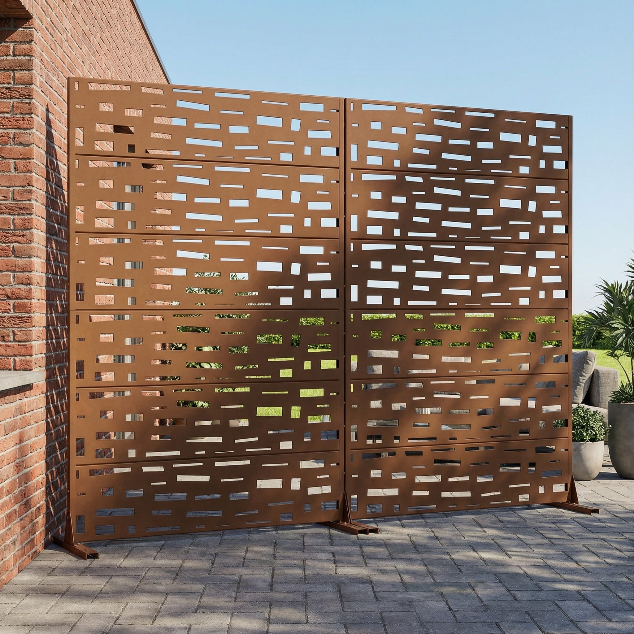 Outdoor Metal Privacy Screen Fence Panel Set of 2