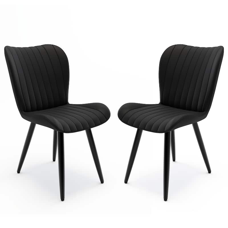 Set of 2 Modern PU Leather Dining Chairs with Thick Cushions & Metal Legs, Armless Faux Leather Side Chairs for Kitchen - Black