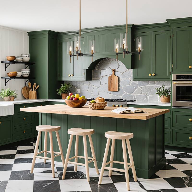 Alva Modern Farmhouse 3-Light Black Gold Chandelier Glass Pendant Light for Dining Room