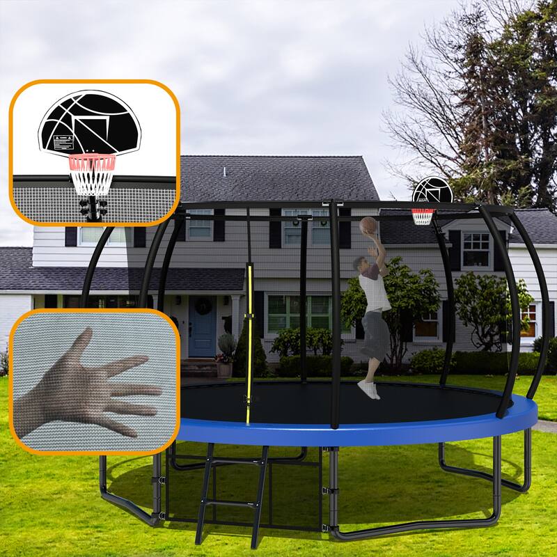 12FT Recreational Kids Trampoline with Safety Enclosure Net Ladder, Outdoor Recreational Trampolines