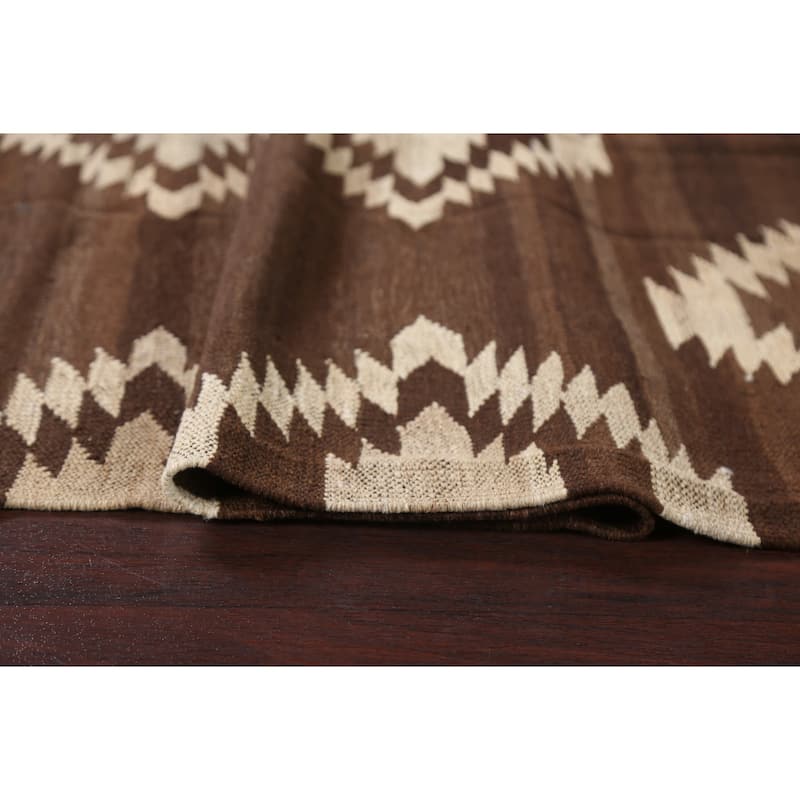 Natural Dye Tribal Geometric Kilim Oriental Area Rug Wool Flat-weave - 4'8" x 6'8"