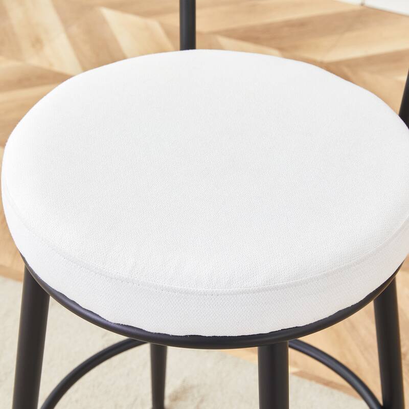 Anmytek 2-Piece Ergonomic High-Legged Bar Stools Upholstered White Fabric Cushions