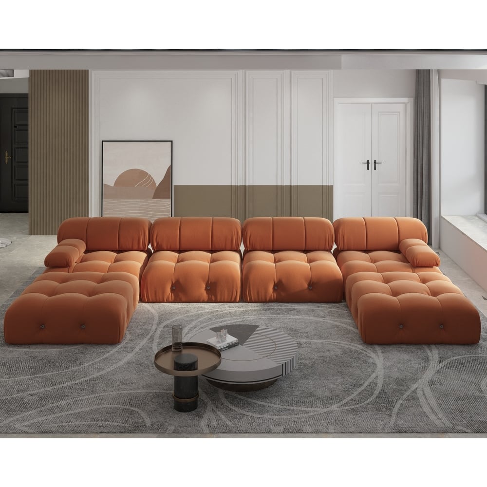 6-Seat Velvet Upholstered Symmetrical U-Shaped Sectional Sofa
