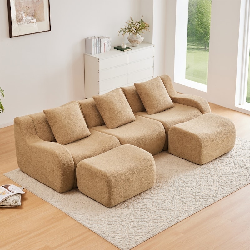 115.3" U-shaped Soft Teddy Fabric Boneless Sectional Sofa for Relaxed - Camel