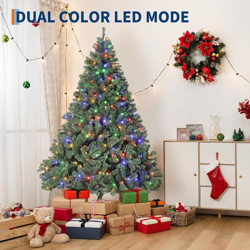 Pre-Lit Artificial Spruce Christmas Tree with White Lights, Unlit Hinged Design