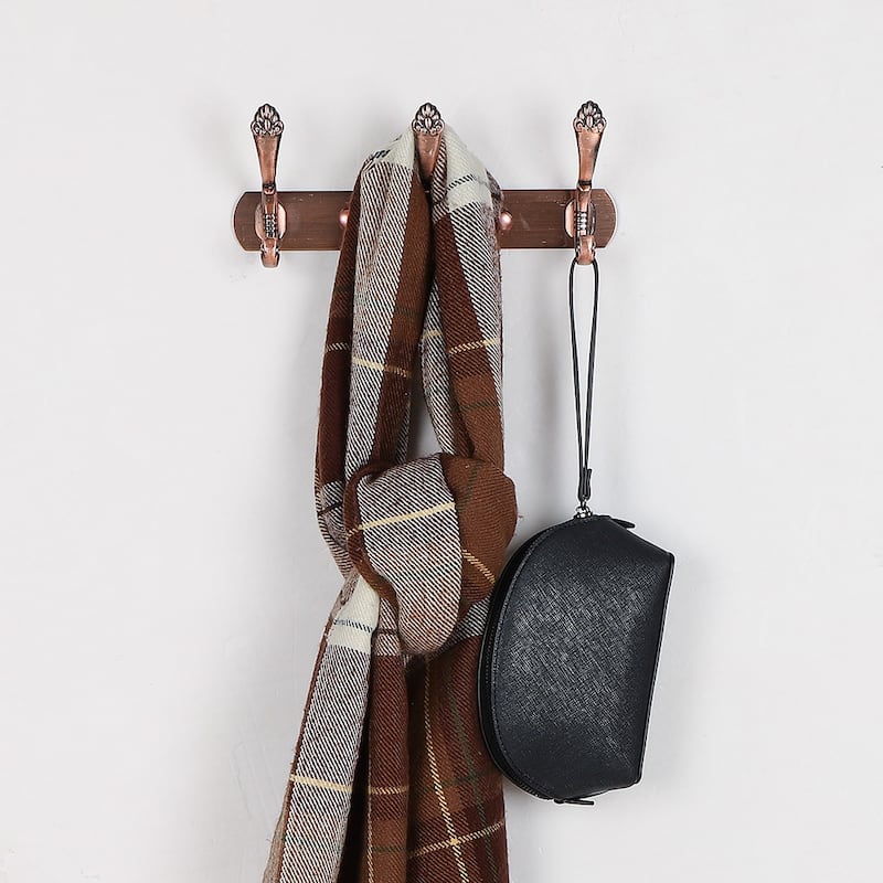 Dual Wall Hook Stainless Steel Base 9.6 Inch 3 Hooks Coat Towel Holder - Copper