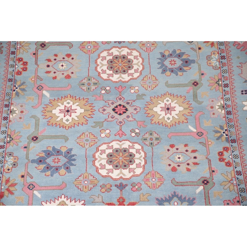 Light Blue Oushak Area Rug Hand-Knotted Oriental Wool Carpet - 8'3"x 9'10"