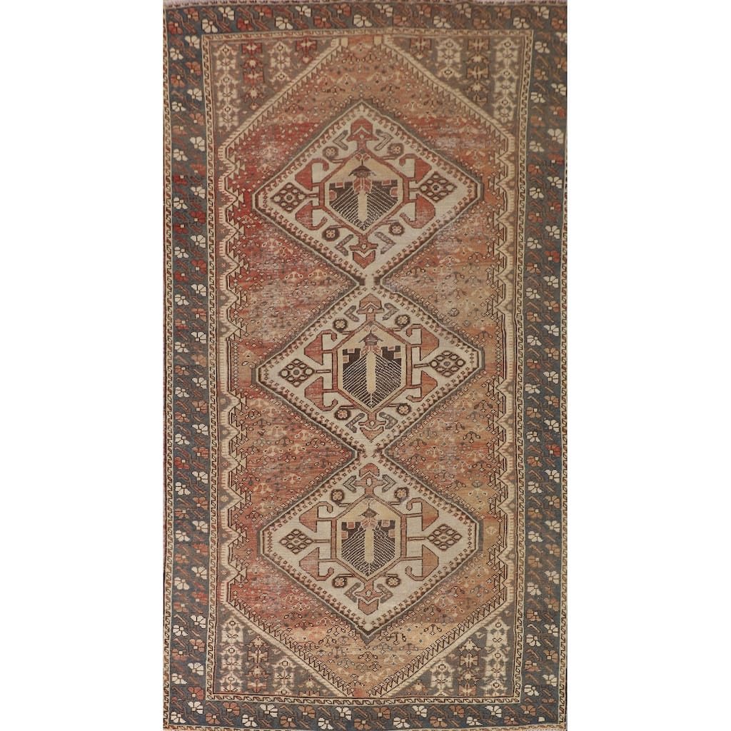 Orange Bakhtiari Persian Vintage Area Rug Hand-Knotted Wool Carpet - 5'1"x 9'10"