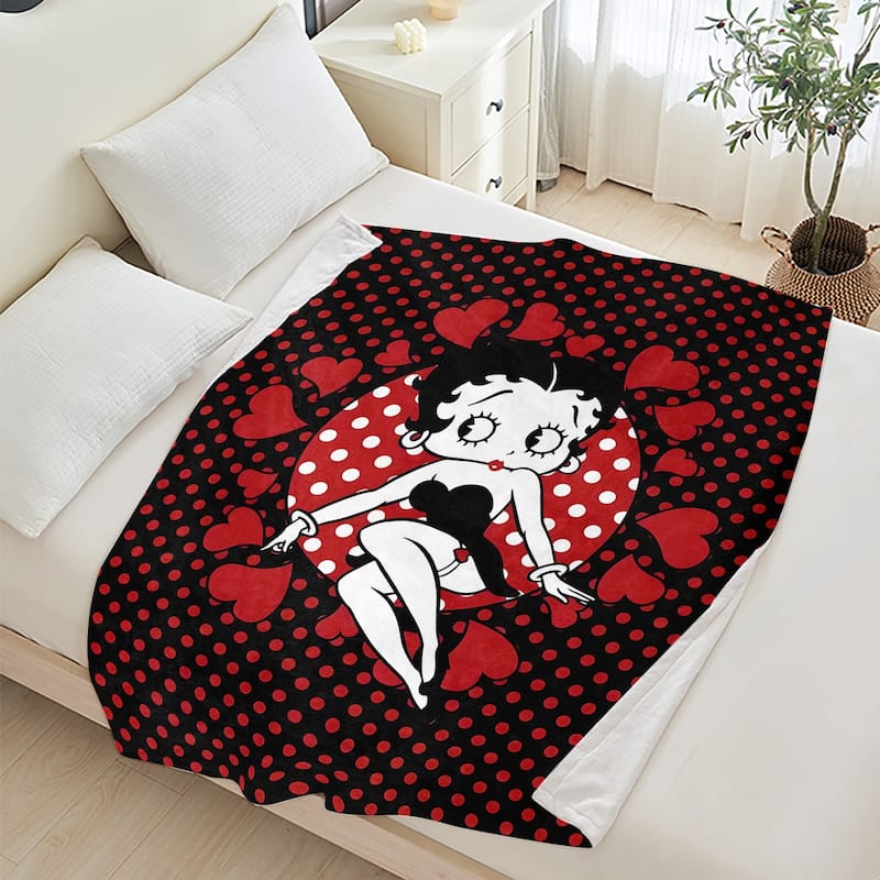 Betty Boop Super Soft Fleece Plush Throw Blanket for Couch Bed Sofa - 60"x80" - Polka Dot