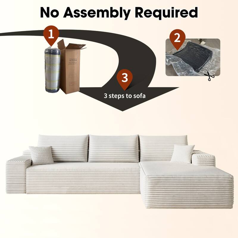 Sofa 107-in Casual White 3 -seater Right Reclining Sectional - 8' x 10'