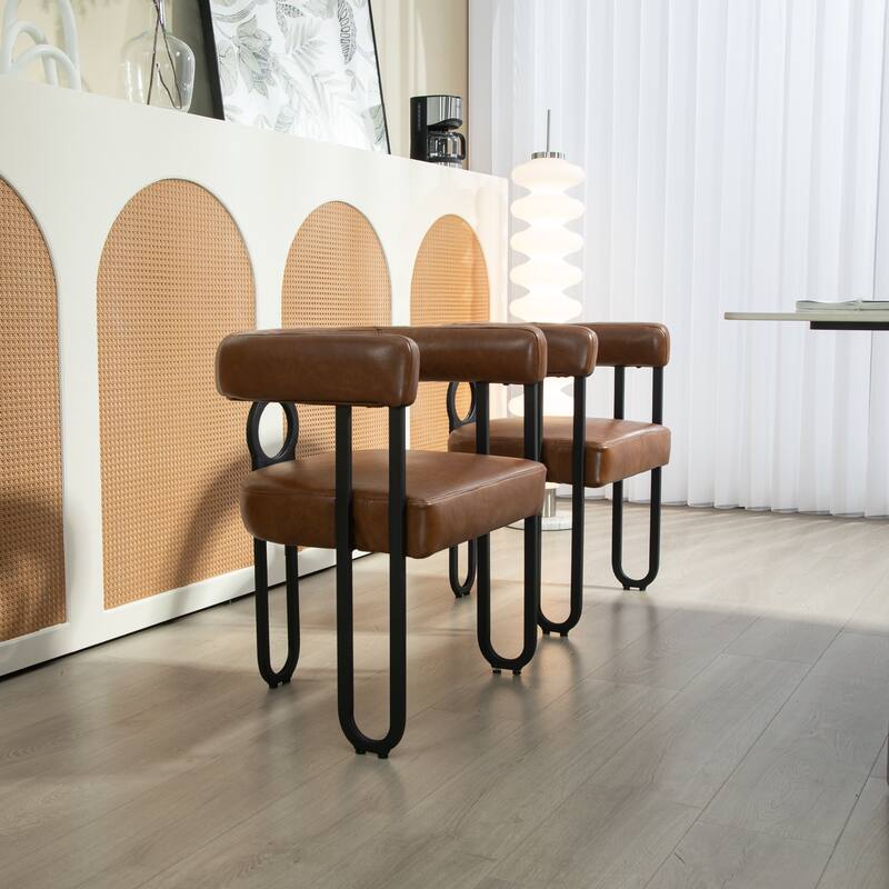 Contemporary Designed PU Fabric Upholstered Accent,Dining Chair,Barrel Side Chairs Kitchen Armchair for Living Room set of 2