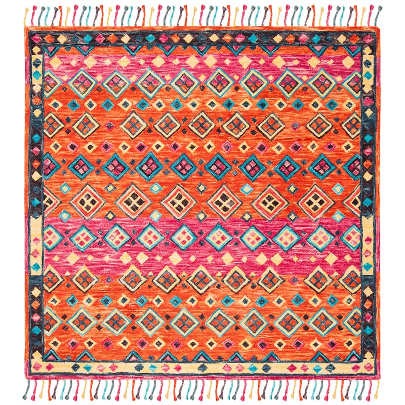 SAFAVIEH Handmade Aspen Dona Boho Tribal Wool Rug - 8' Square - Orange/Fuchsia - Square
