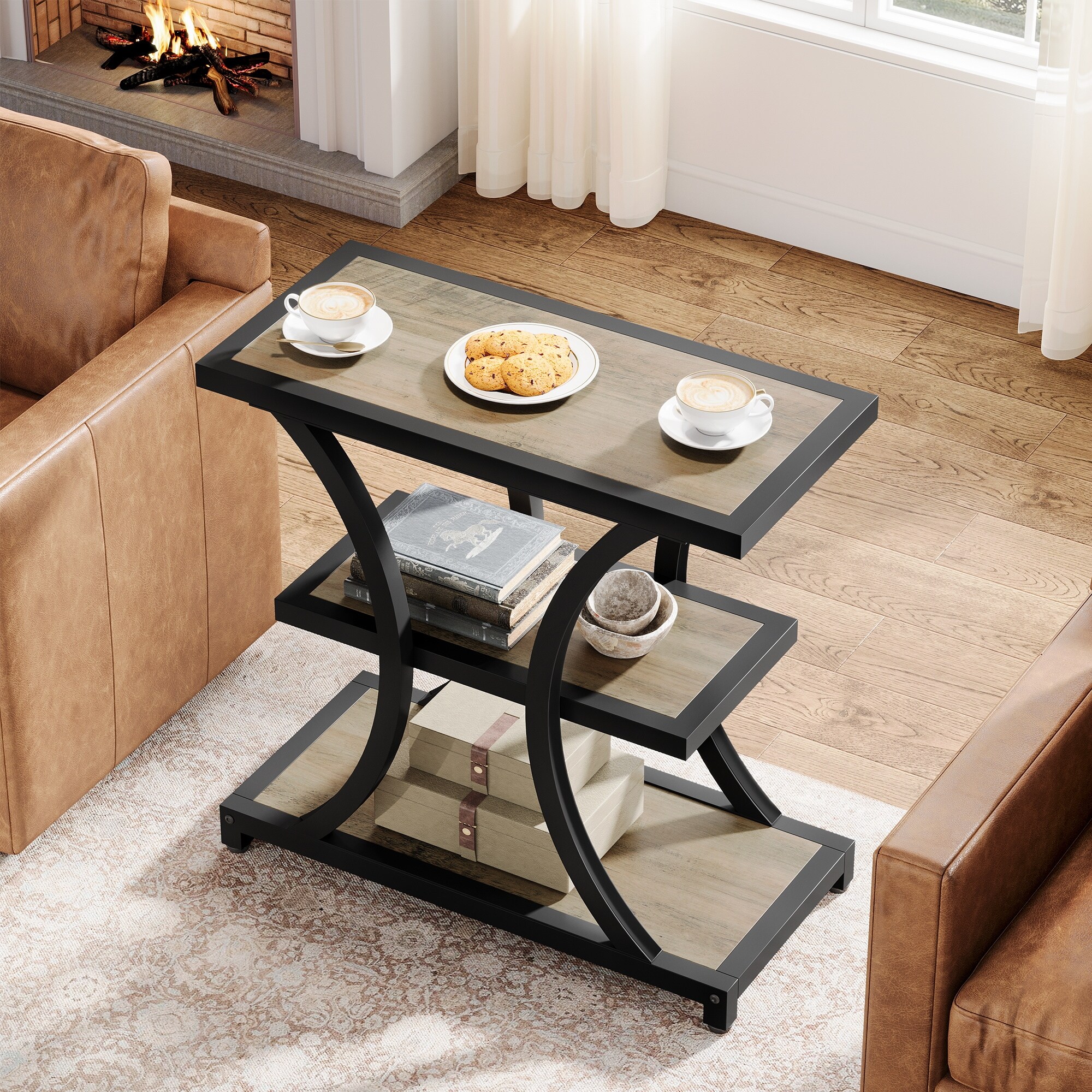 Industrial Side Table with Geometric Metal Design - On Sale