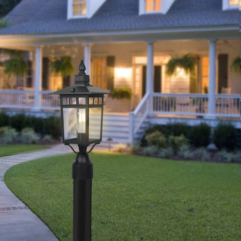 Black Outdoor Post Lantern Fixture with Clear Glass Shade