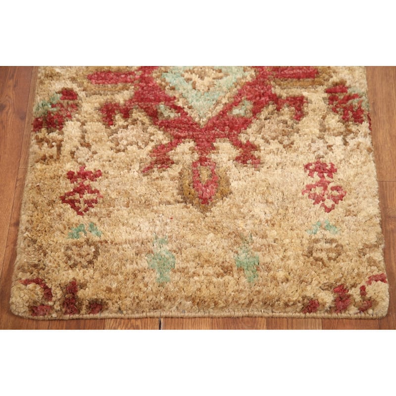Hand Knotted Oriental Jute Carpet Modern Abstract Yellow & Gold Moroccan Area Rug - 3' 0'' X 2' 0''