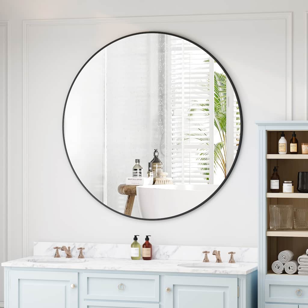 Wall Mirror 42 Inch Black Circular Mirror Metal Framed Mirror Round Vanity Mirror Dressing Mirror