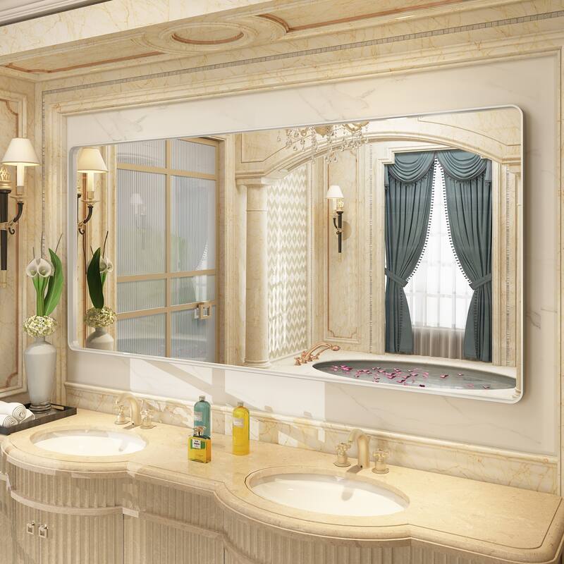 Modern Metal Frame Wall Mounted Bathroom Vanity Mirror - 72x36 - Silver