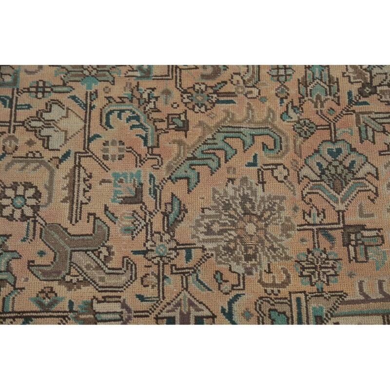 Tabriz Persian Vintage Area Rug Hand-Knotted Peach Wool Carpet - 8'4" x 11'3"