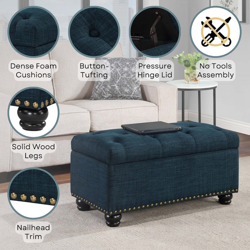 Storage Ottoman - Upholstered Storage Bench with Ample Hidden Space and Comfortable Cushion Seating