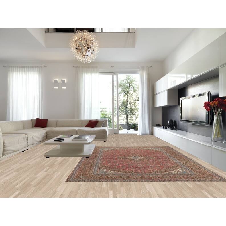 Hand Knotted Oriental 100% Wool Carpet Traditional Floral Pink Kashan Area Rug - 12' 11'' X 9' 7''