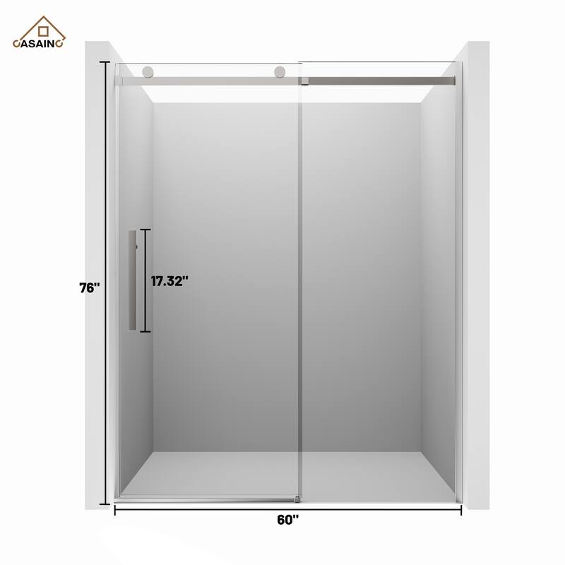 CASAINC 60 in. W x 76 in. H Sliding Frameless Shower Door with SGCC Certification