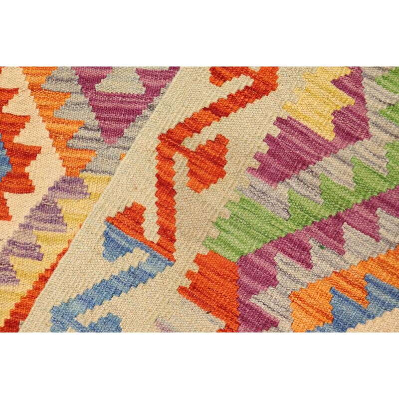 Bohemian Turkish Kilim Jalen Rust Blue Hand-Woven Wool Rug - 3'4'' x 6'5''