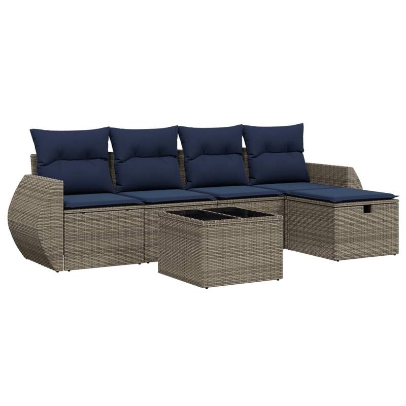vidaXL Patio Sofa Set with Cushions Outdoor Conversation Furniture Poly Rattan - 21.7" x 24.4" x 27.2"