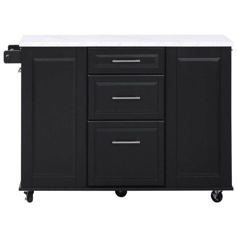 50.7" Kitchen Island with Storage and Concealed Trash Can, Rolling Kitchen Island on 5 Wheels with Drop Leaf, Drawers and Door