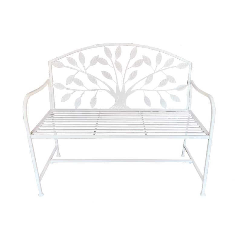 Tree Pattern Backrest Outdoor Garden Bench - 42" - White