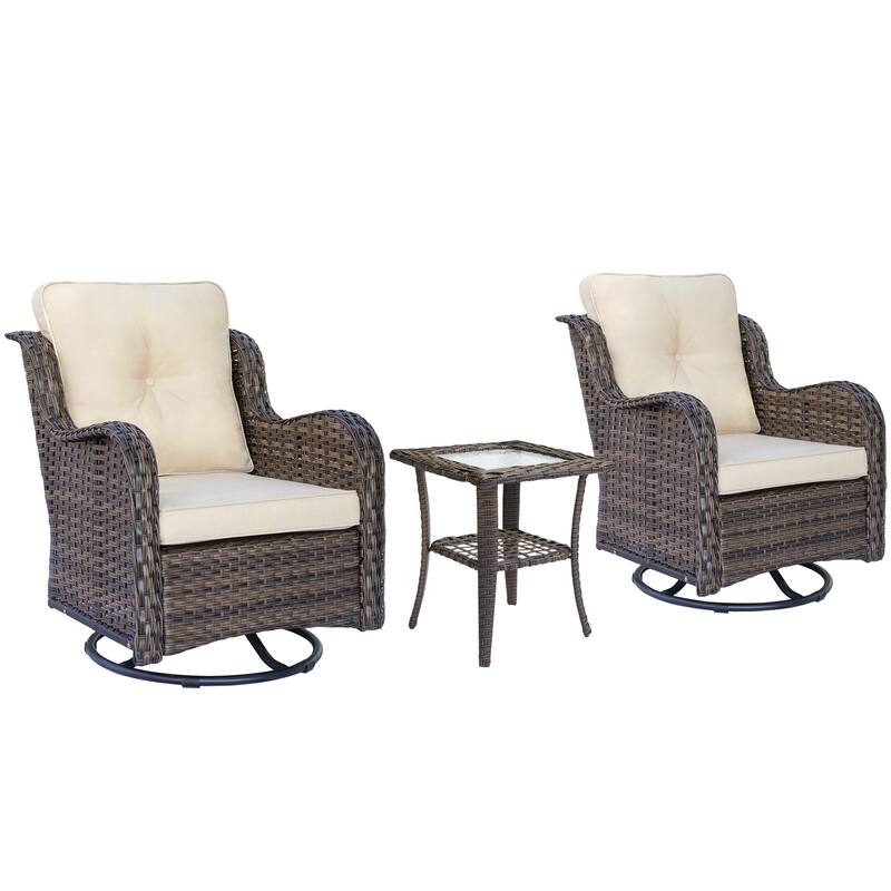 3 Piece Outdoor Swivel Rocker Chairs Set with Cushions and Patio Table