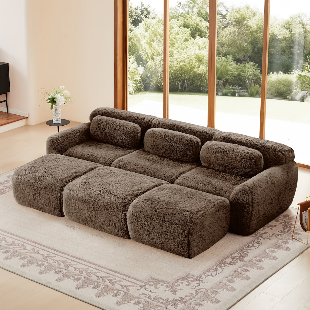Anmytek 3-Seater Modular Sectional Sofa Soft Plush Fabric Movable Ottoman Non-Slip Base No Assembly