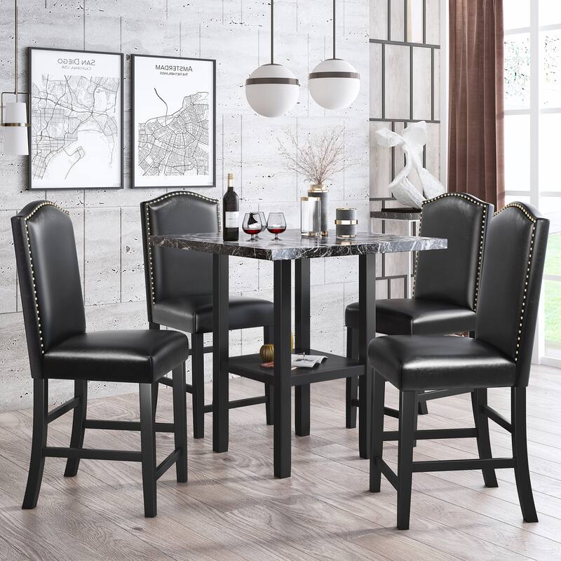 Modern 5Piece Dining Set Sturdy MDF Table, PU Leather Chairs, Space