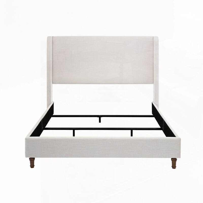 Upholstered Wingback Bed Without Wooden Slats Box Spring Required - Ivory - Queen