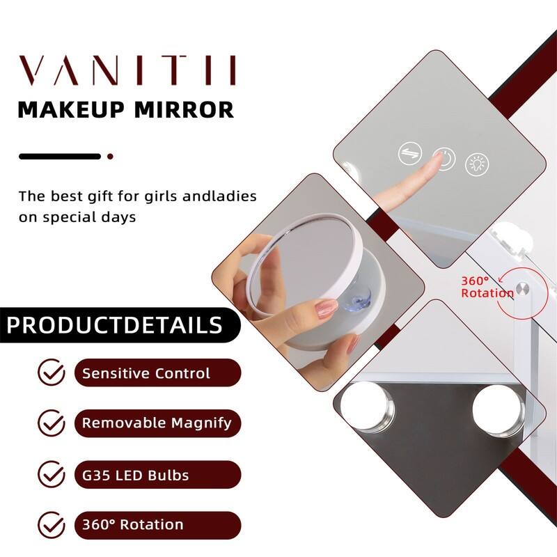 VANITII Hollywood Vanity Makeup Mirror 9 LED Bulbs 360 Rotation Smart Touch White