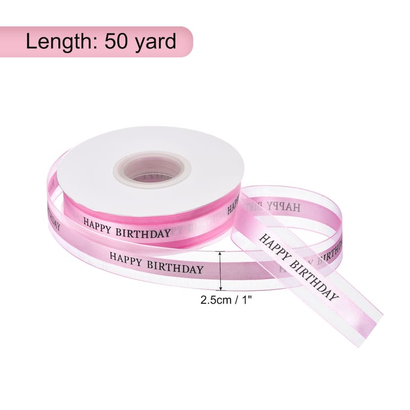 1" 50 Yard Happy Birthday Ribbon Chiffon Organza Satin Ribbon - Light Purple