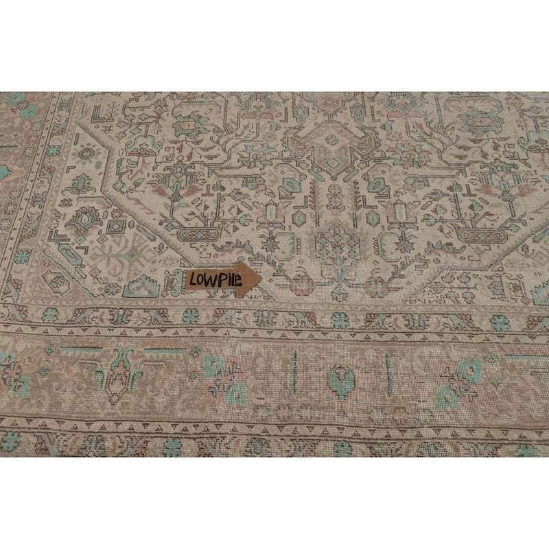 Geometric Beige Tabriz Persian Area Rug Handmade Wool Carpet - 8'0"x 11'0"
