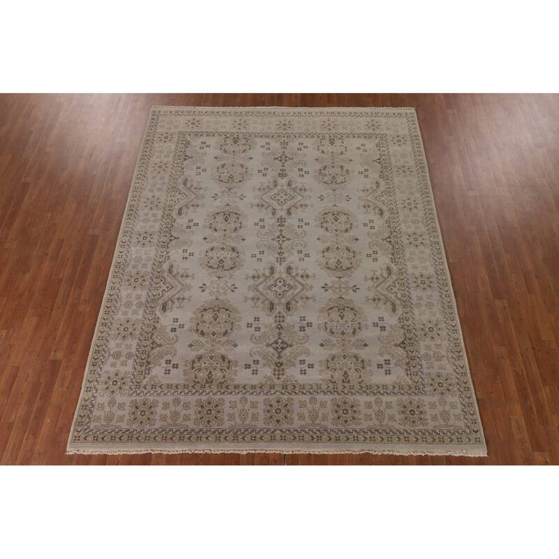 Geometric Oushak Indian Area Rug Handmade Wool Carpet - 7'11"x 9'9"