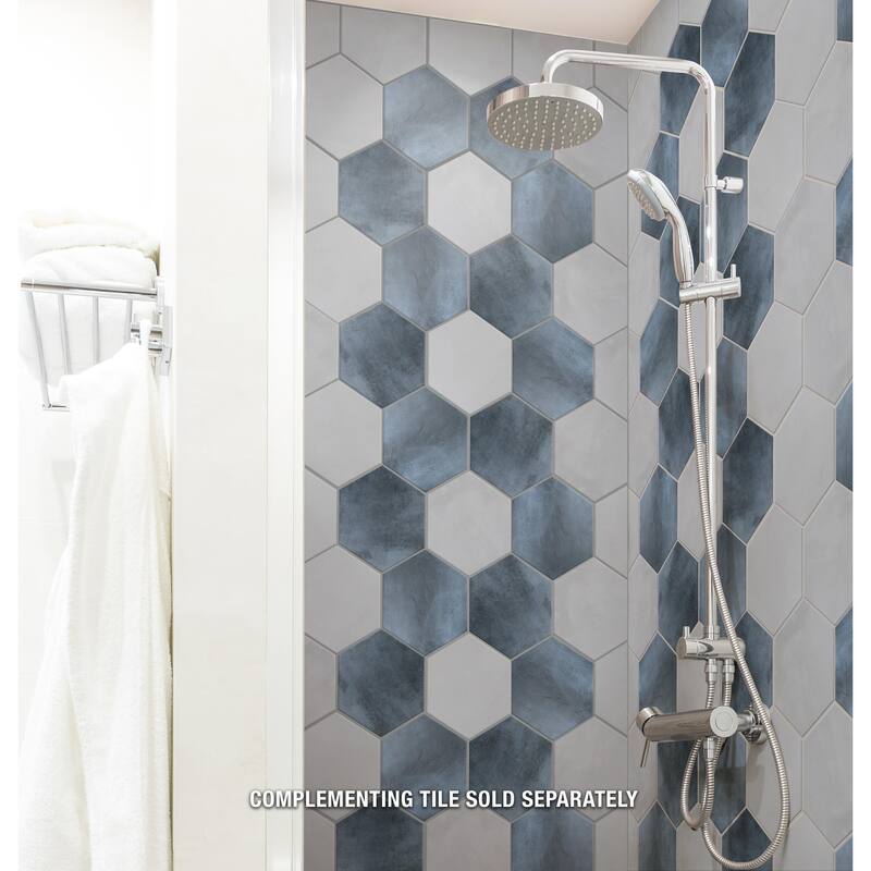Merola Tile Industrial Hex Blue 8-1/2" x 9-7/8" Porcelain Floor and Wall Tile