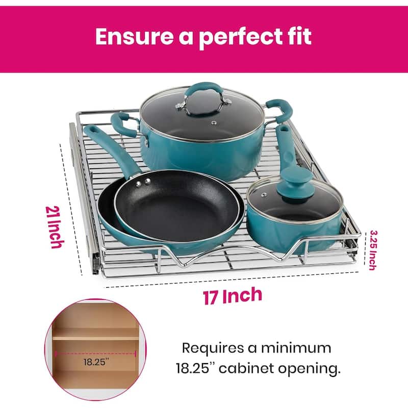 Pull Out Cabinet Drawer Organizer, Heavy Duty- Steel Metal- Chrome Finish