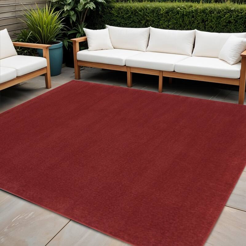 HomeRoots Contemporary Square Outdoor Rug - 9' Square - Red - 9' Square