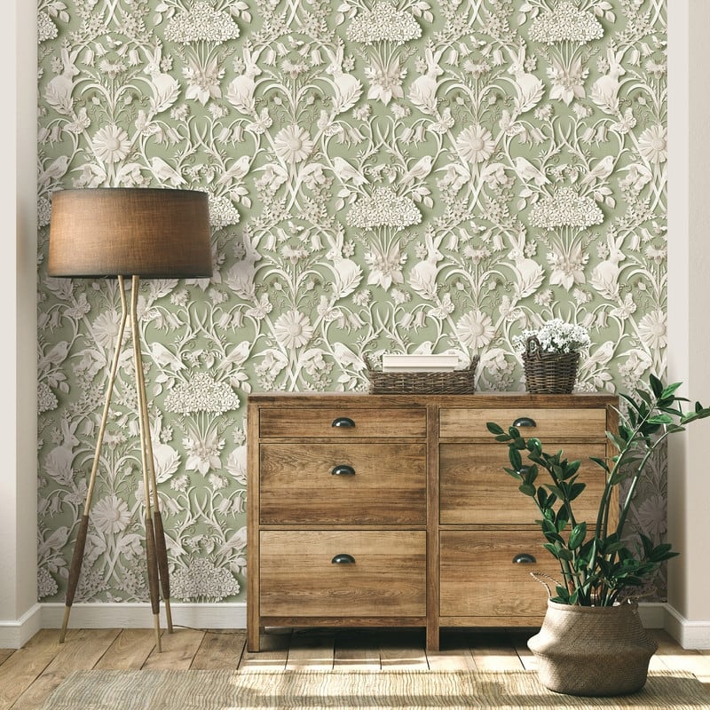 Fine Decor Fae Sage Woodland Wallpaper - 20.5 x 396 x 0.025