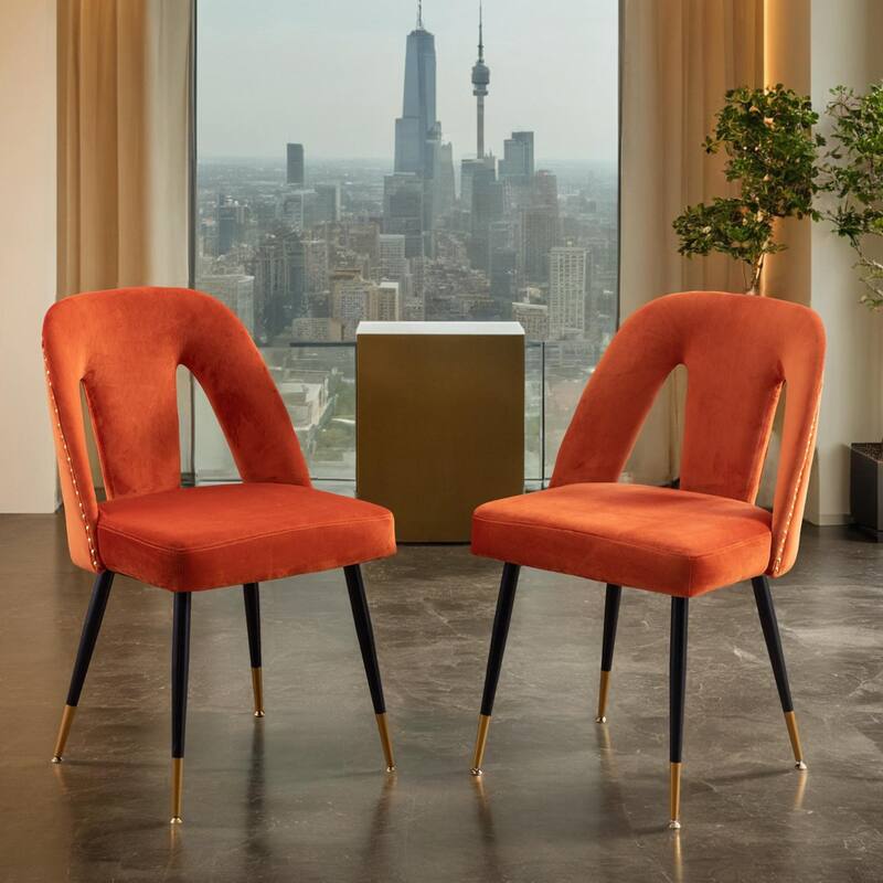 Akoya Collection Modern | Contemporary Velvet Upholstered Dining Chair with Nailheads and Gold Tipped Black Metal Legs