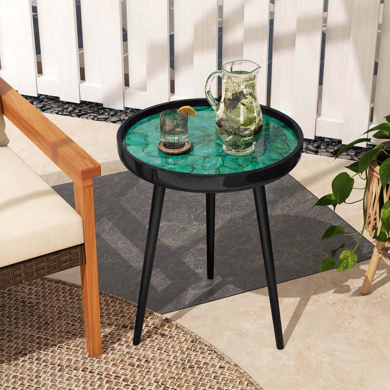 16"/20'' Outdoor Patio Side Table Round End Table w/ Sea Shell Décor
