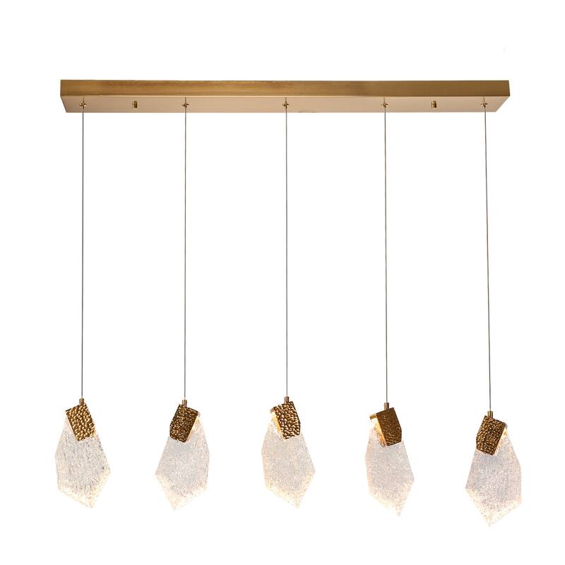Modern Glam LED 5-Light Chandelier Island Pendant Lights for Kitchen Island - Gold - 37.4" W x 9.8" H x 5.1" D