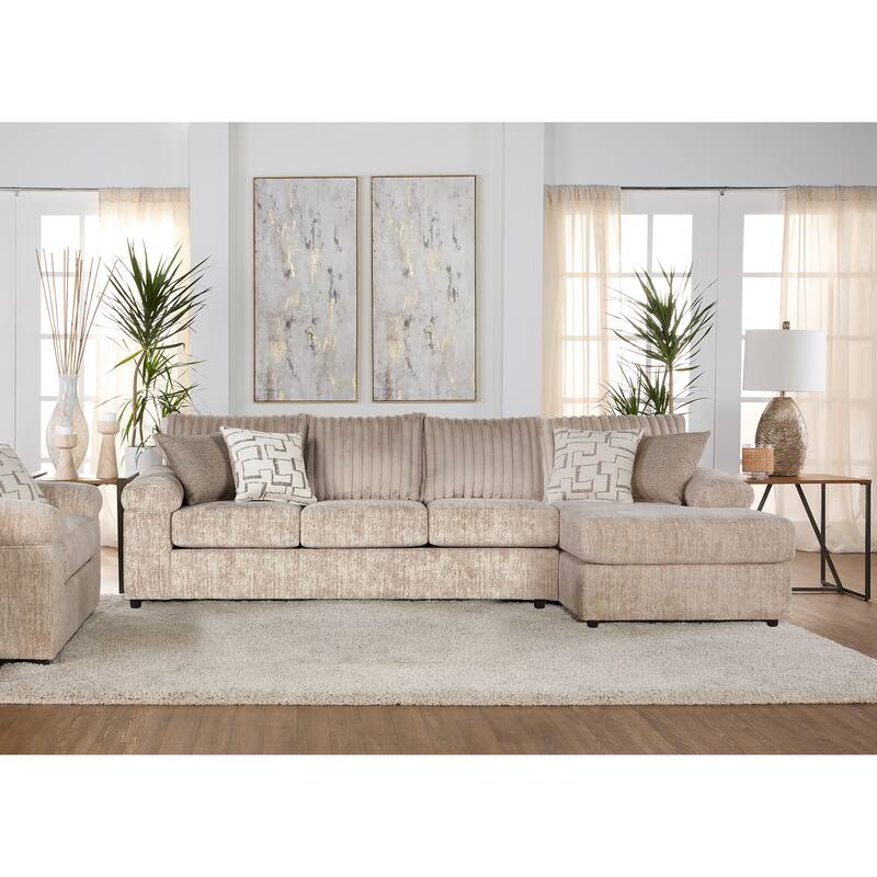 Roundhill Furniture Nason Wide Wale Corduroy Sectional Sofa Chaise with Armchair