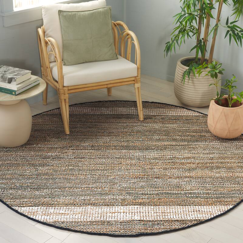 SAFAVIEH Handmade Cape Matsje Cod Denim & Jute Rug - 6' Round - Green/Beige